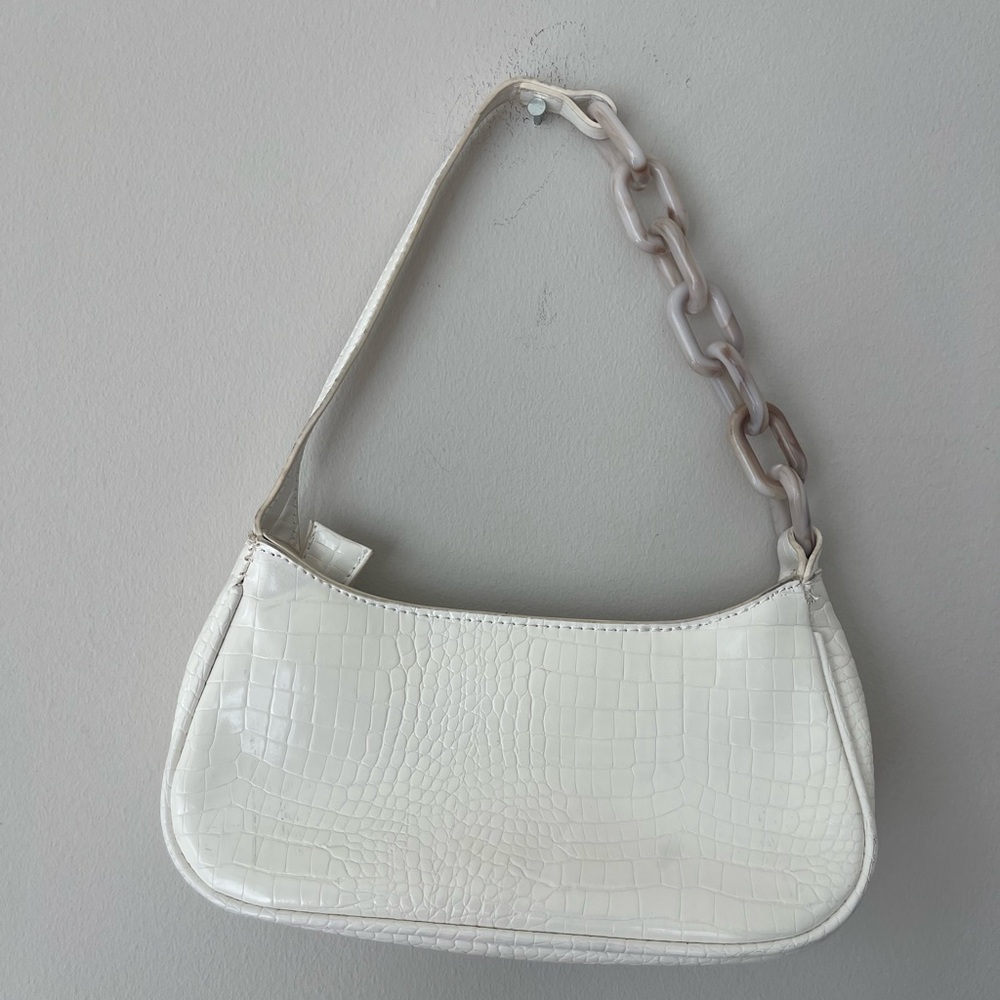 Nasty Gal White Croc-Embossed Shoulder Bag with Acrylic Chain